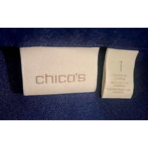 Chico's 1 M 8 10 Navy Blue Sheer Lace 3/4 Sleeves Open Front Zip Pockets Jacket - Picture 7 of 10